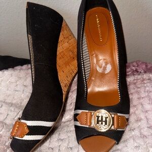 Tommy Hilfiger Black and Tan Wedge Shoes